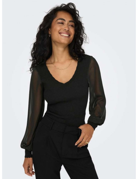 Jersey Punto Combinado Only 15294634 ONLJENNY LS WOVEN MIX VNECK CC KNT