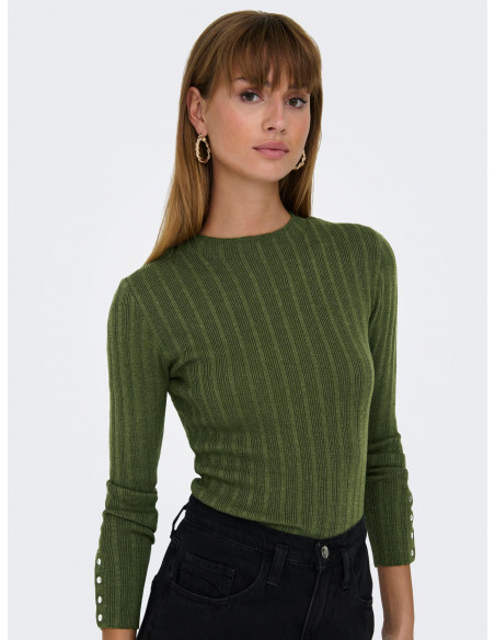 Top Punto Canalé Ajustado Mujer Only 15306467 ONLDIMA LIFE LS BUTTON O-NECK NKT