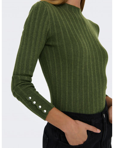 Top Punto Canalé Ajustado Mujer Only 15306467 ONLDIMA LIFE LS BUTTON O-NECK NKT