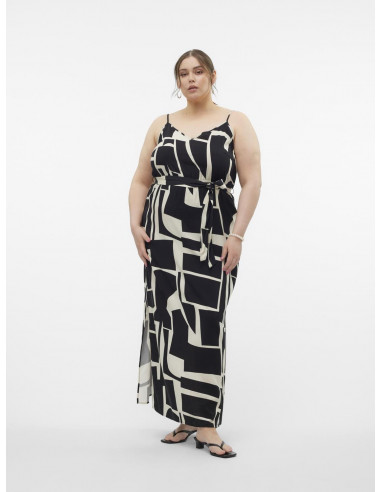 VESTIDO ESTAMPADO GEOMÉTRICO VERO MODA CURVE 10308726 VMCEASY JOY SLIT MAXI V-NECK DRESS CUR