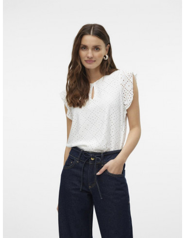 TOP BORDADOS PERFORADOS VERO MODA 10306398 VMTASSA SS O-NECK TOP JRS GA