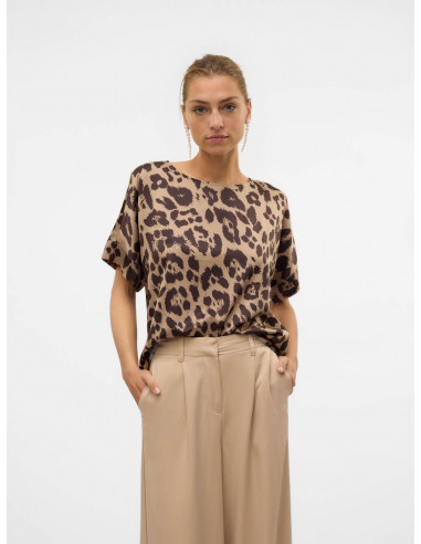 Blusa Animal Print Vero Moda 10328634 VMMERLE 2/4 O-NECK TOP AOP WVN GA