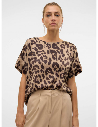 Blusa Animal Print Vero Moda 10328634 VMMERLE 2/4 O-NECK TOP AOP WVN GA